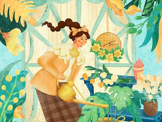 原创丝网印刷风插画-花店女孩(个人主页-ZNjU0MTc3MzI=) - 儿童插画 - 站酷设计师FairyNuyoah原创素材 - 站酷ZCOOL