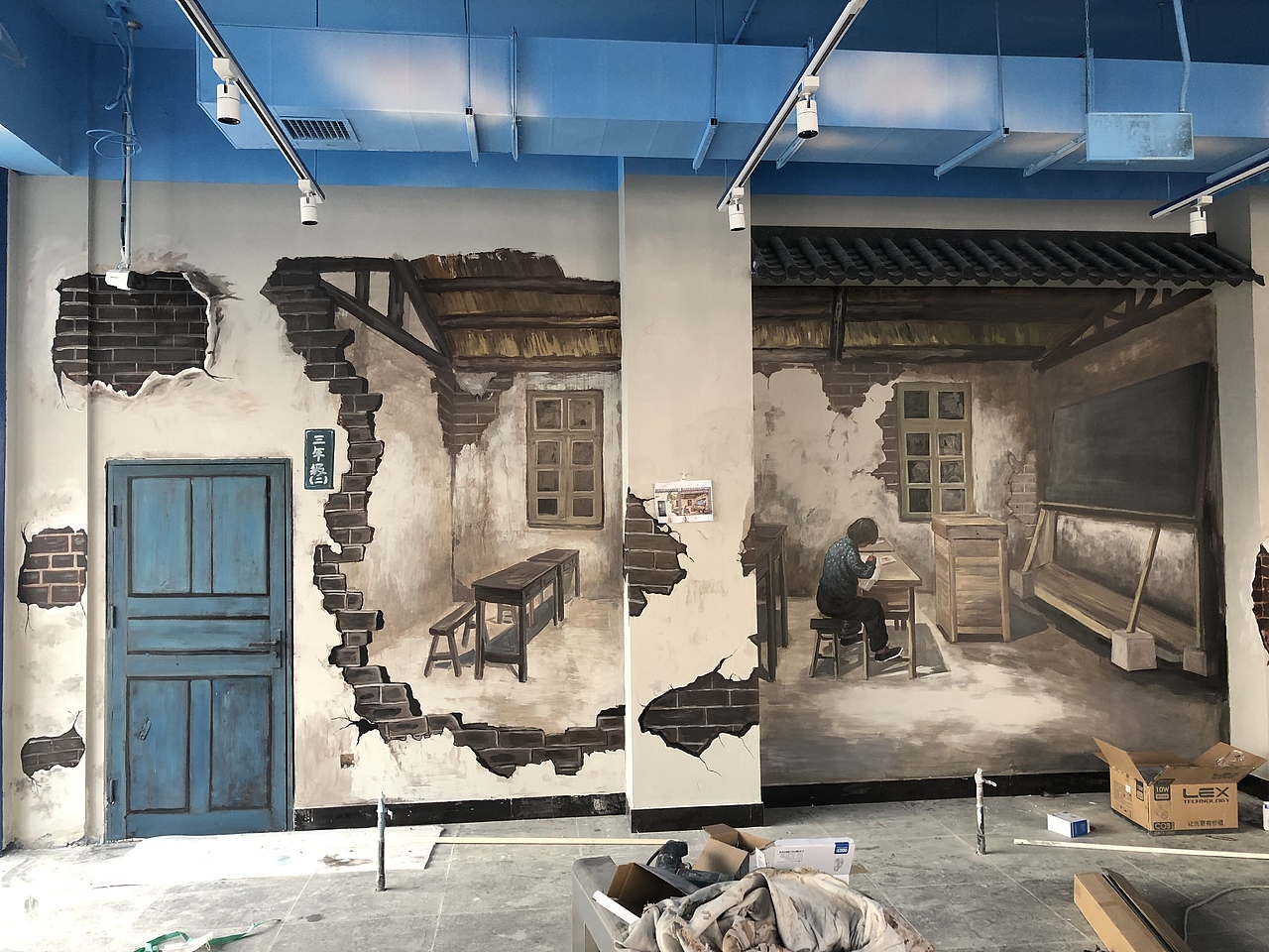 怀旧风格主题墙绘手绘