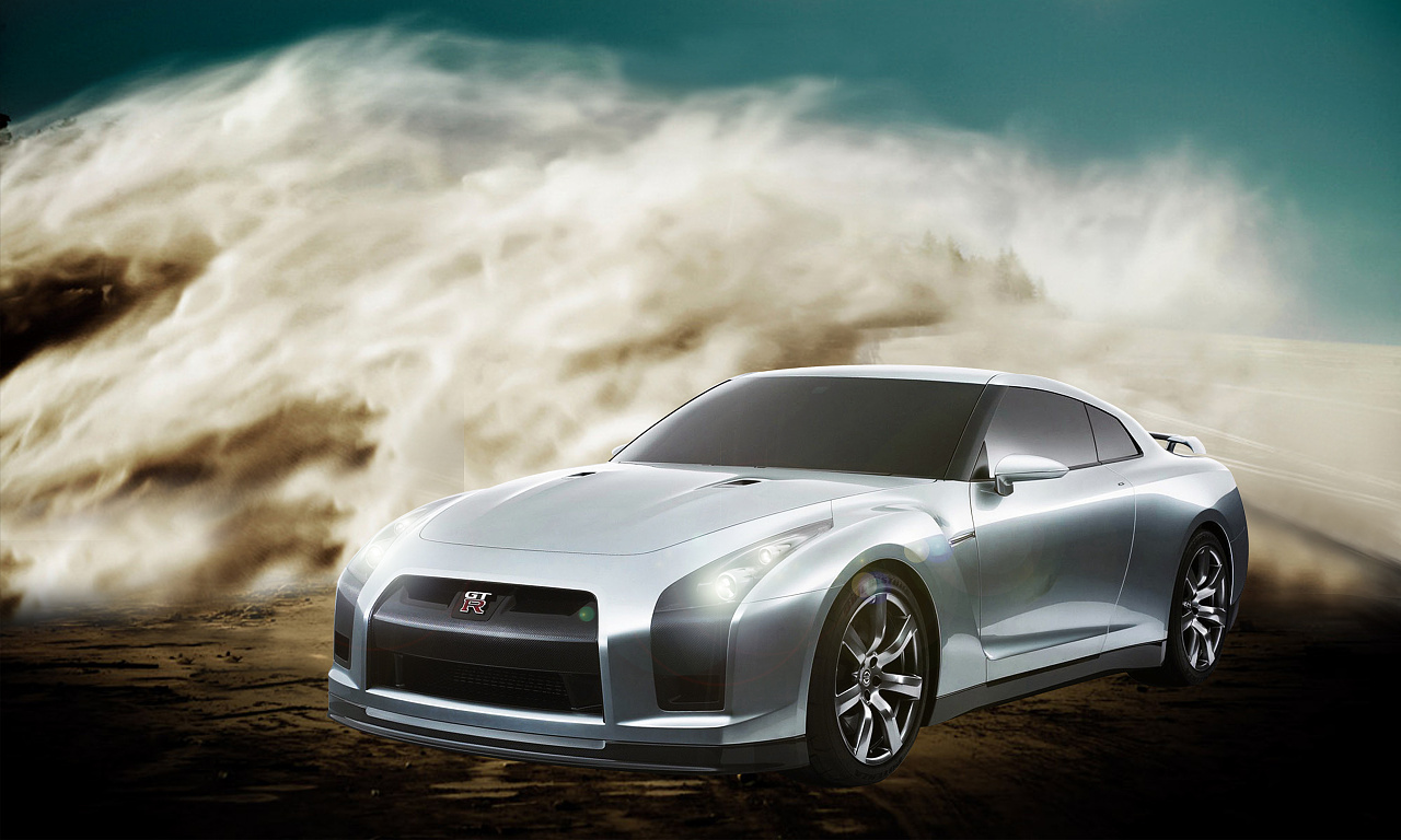 平面海报设计汽车のgtr跑车制作