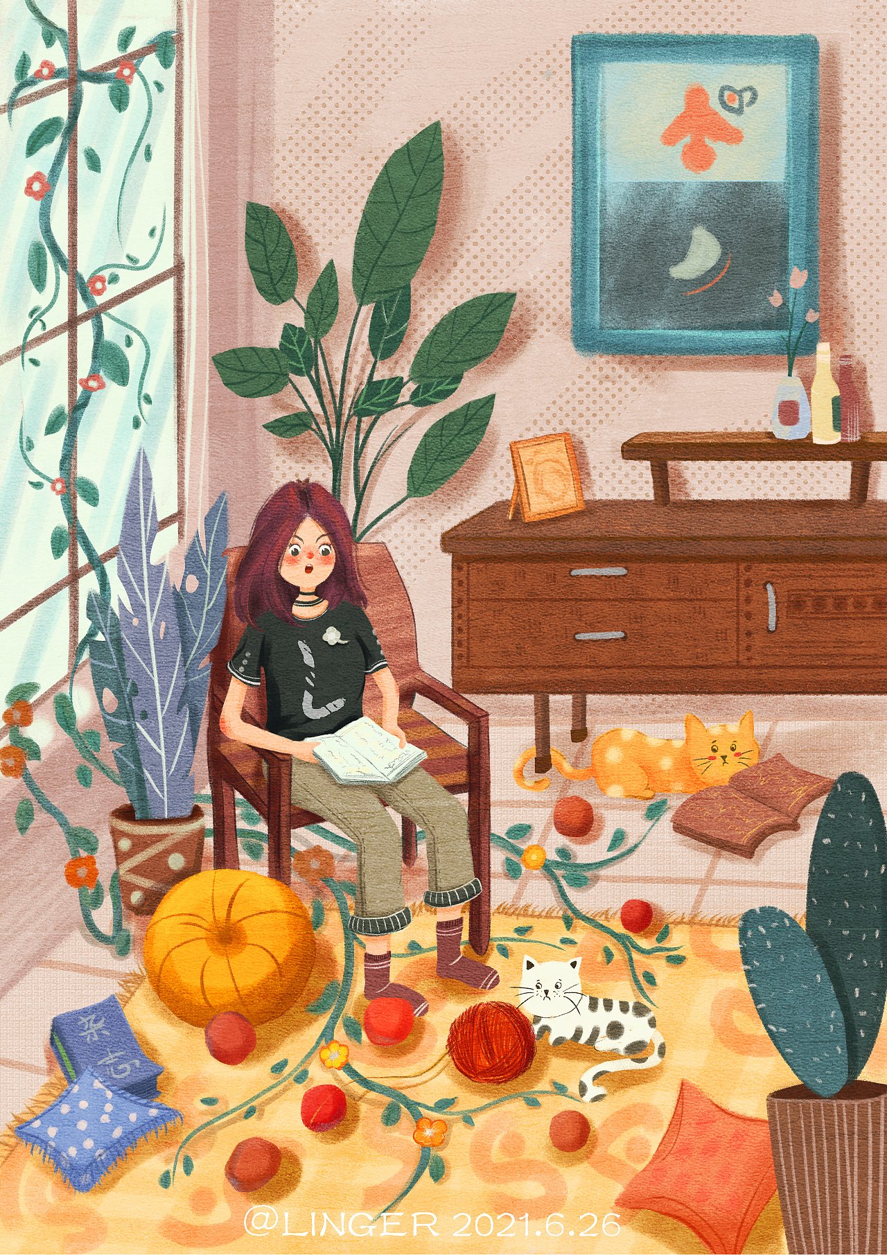 扁平风室内场景插画