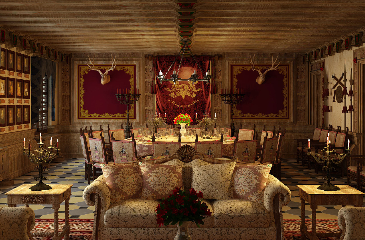 骑士包间设计一组哥特式风格3d建模