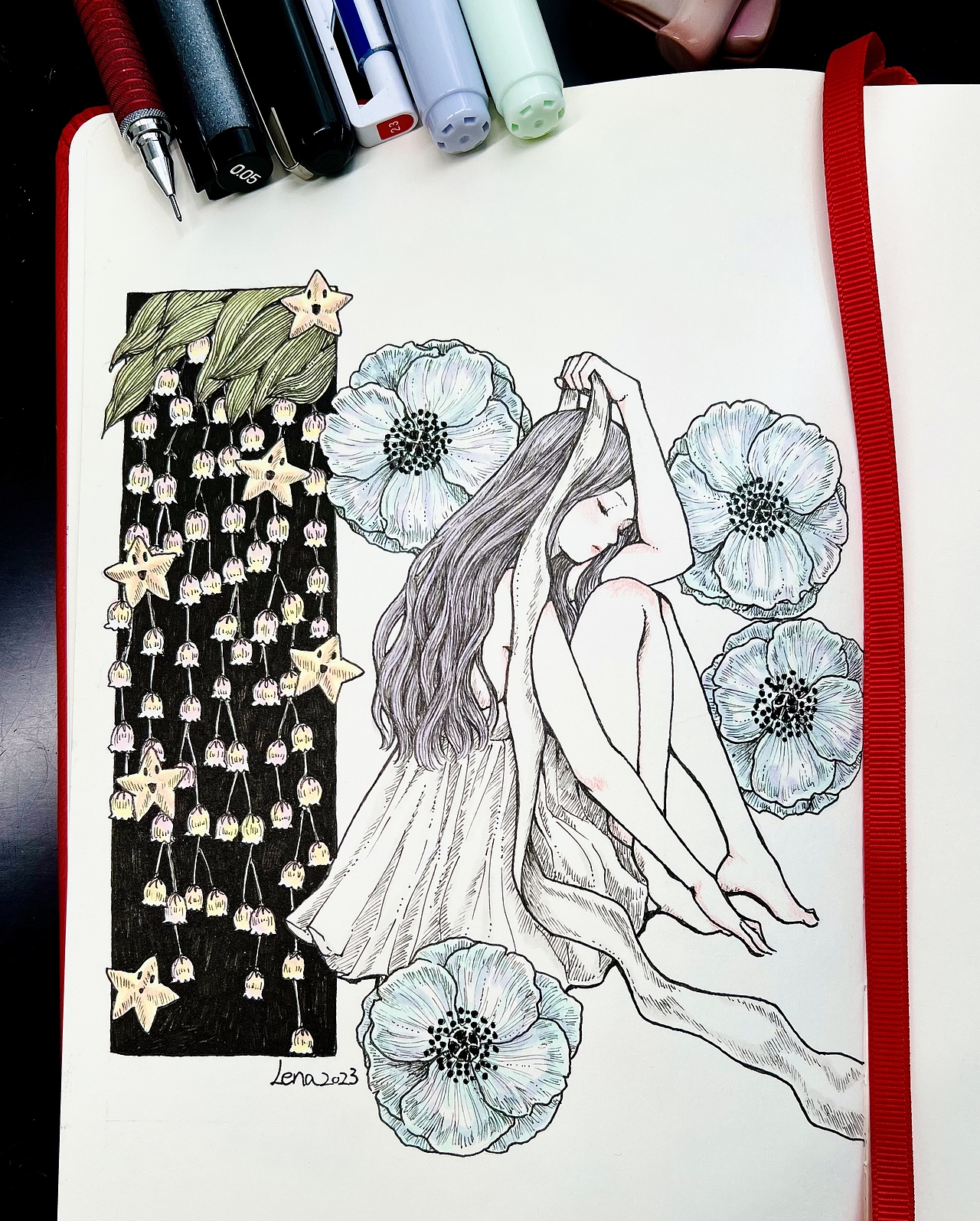 虞美人女孩2 手绘（图ZMzQyNTM0ODU2） - 创作习作 - 站酷设计师lena爱画画原创素材 - 站酷ZCOOL