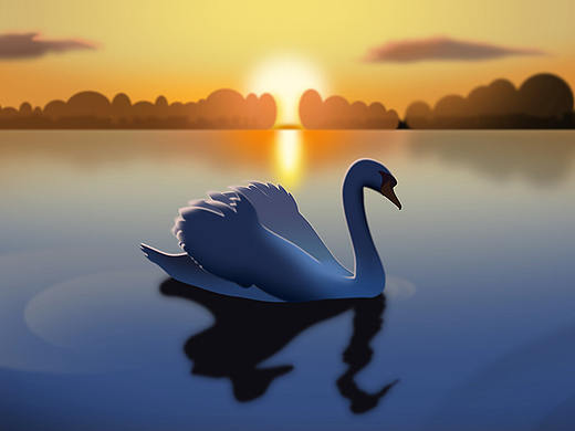 唯美天鹅湖夕阳剪影