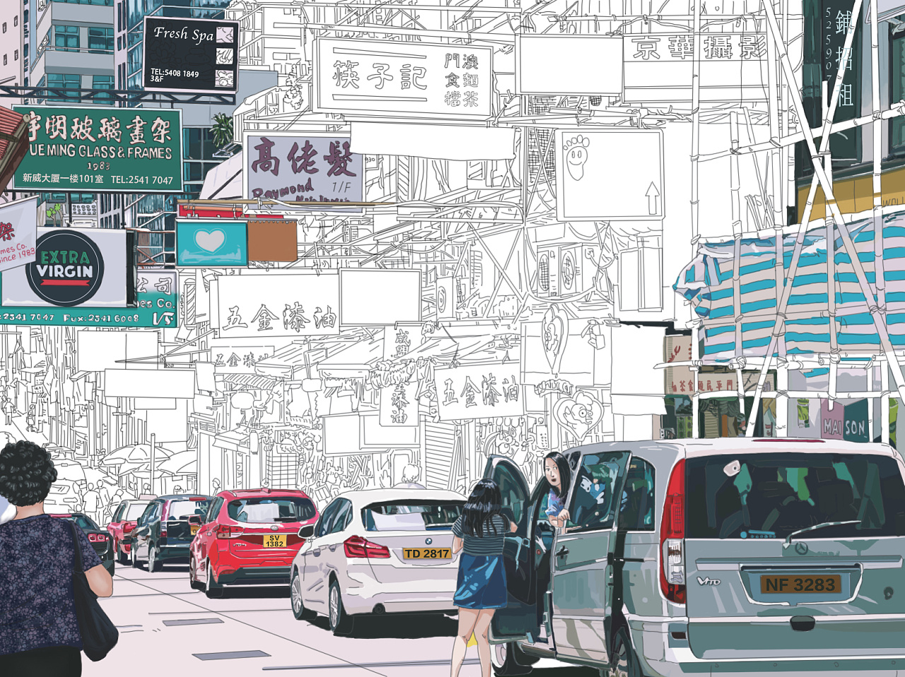 香港街景插画