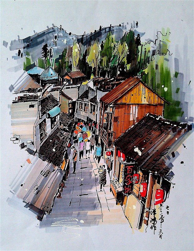 马克笔 风景速写（1）（图ZMjAwNTMzNzY=） - 绘画 - 站酷设计师谭泽鸿原创素材 - 站酷ZCOOL
