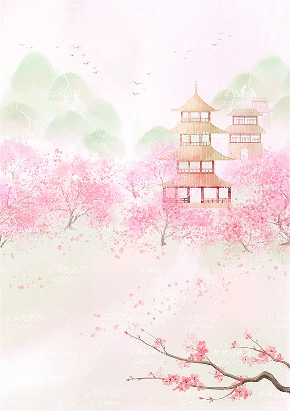 山寺桃花（图ZMjUxOTAxNTM2） - 商业插画 - 站酷设计师甘草的画园原创素材 - 站酷ZCOOL