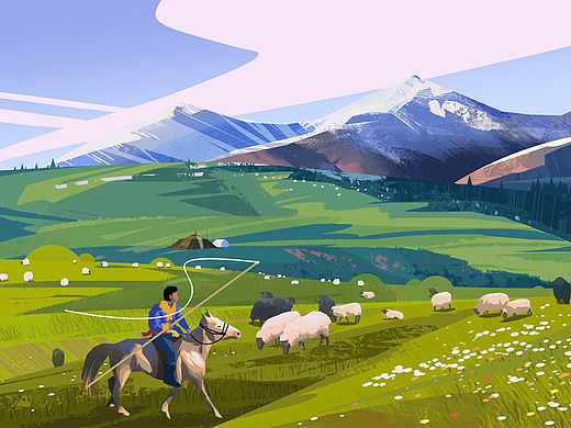 祁连山商业插画