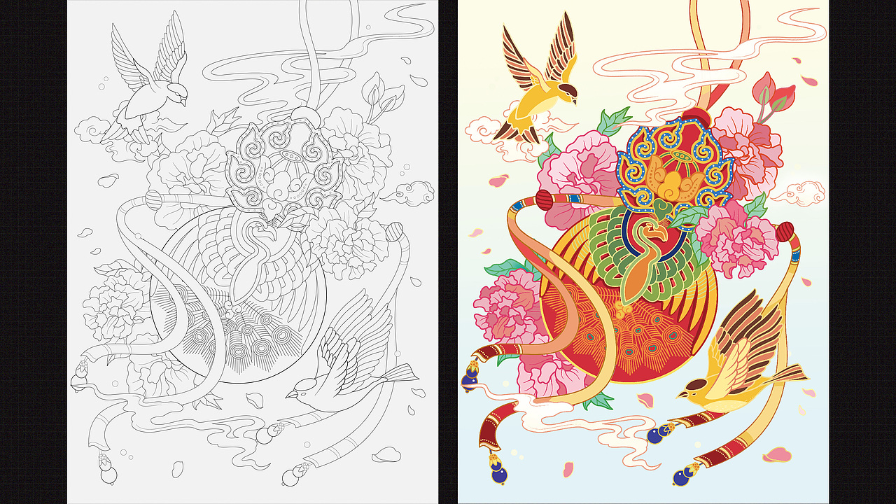 打籽绣孔雀纹葫芦式荷包