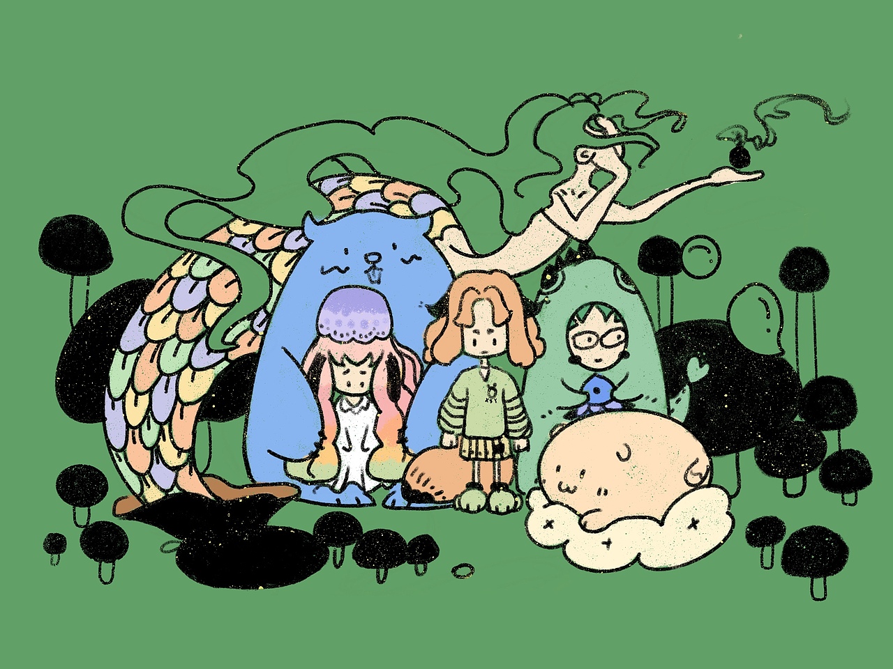 q版ipad治愈插画——《奇奇怪怪的睡前一画》|插画|创作习作|森林