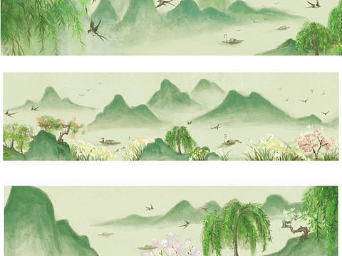 四季水墨山水画长卷