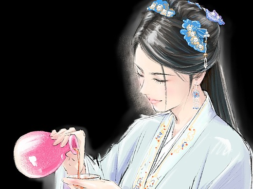 古风女士饮酒图