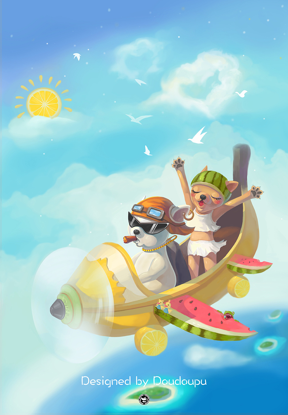 吉娃娃插画飞吧香蕉船