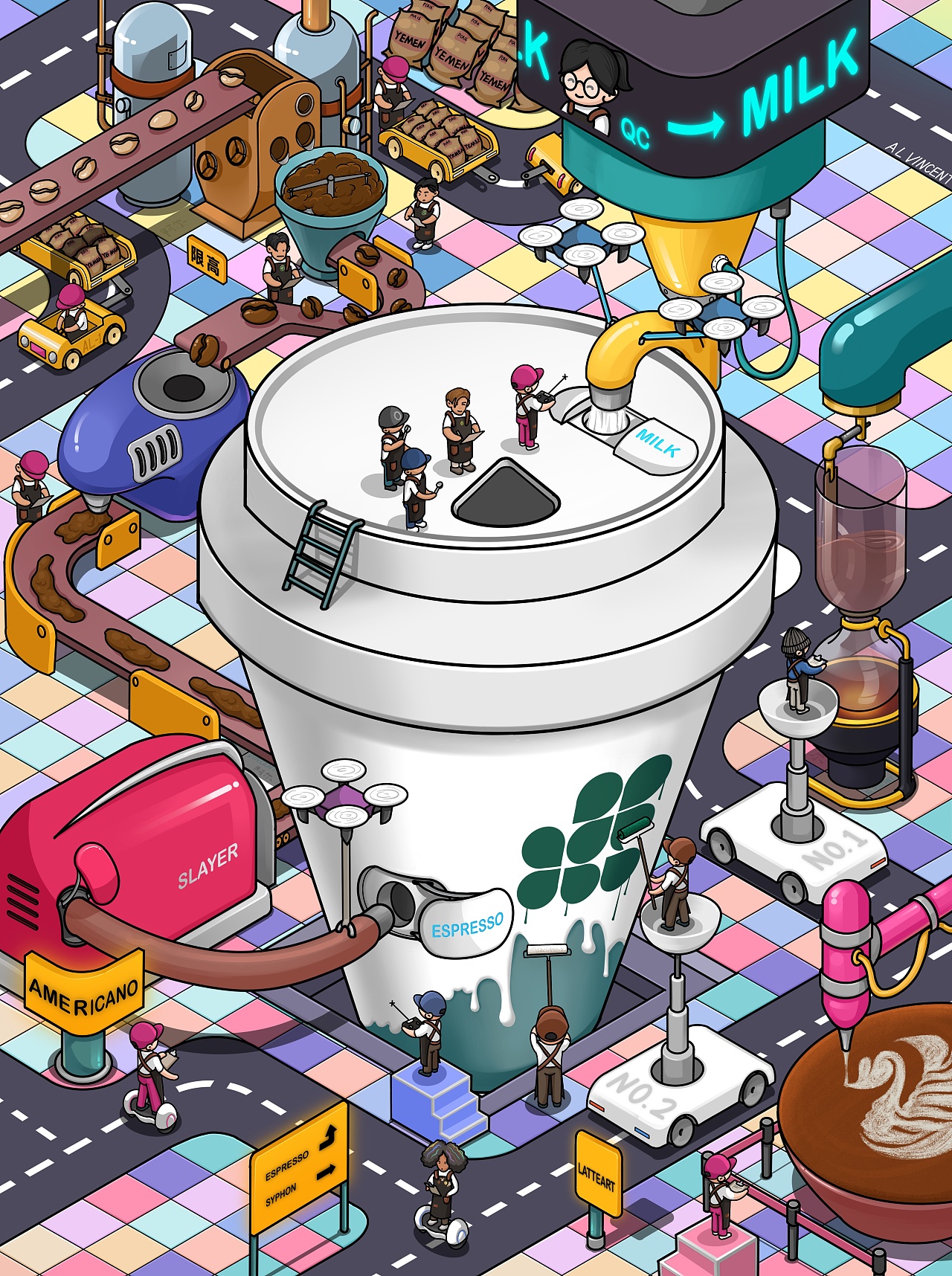 插画师眼中的咖啡工厂1.0|插画|新锐潮流插画|一朵牵牛发 - 原创作品 