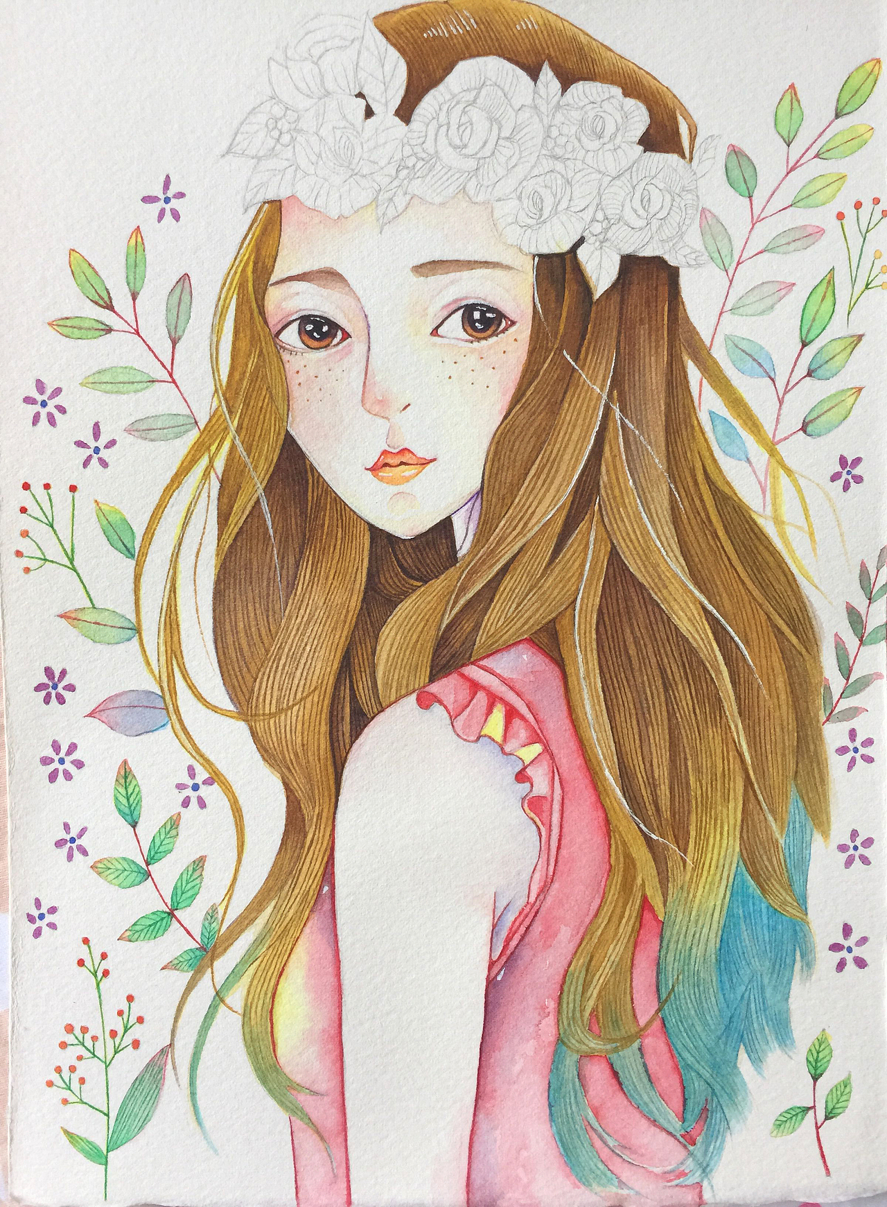 水彩人物|绘森女系超详细插画步骤图