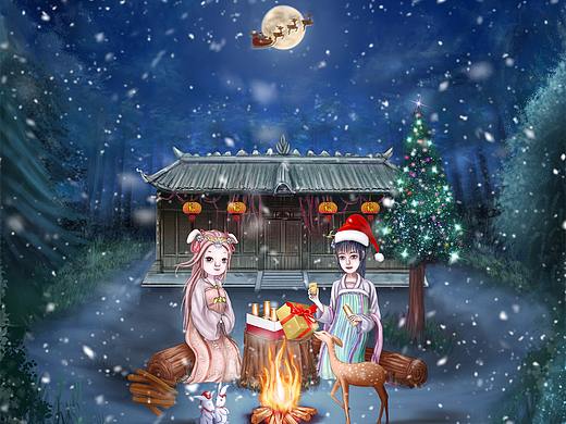 圆辉双旦首页，全屏手绘插画的首页做完的感觉。