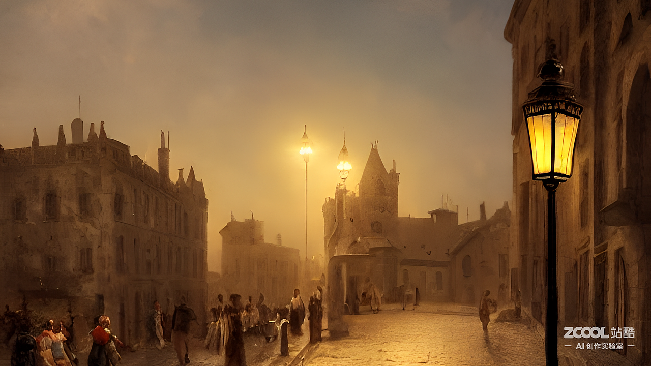 #AI創(chuàng)作實驗室#19世紀歐洲，城堡，路燈（圖ZMzIyMjA5MDAw） - AI作品 - 站酷設(shè)計師冰火96原創(chuàng)素材 - 站酷ZCOOL