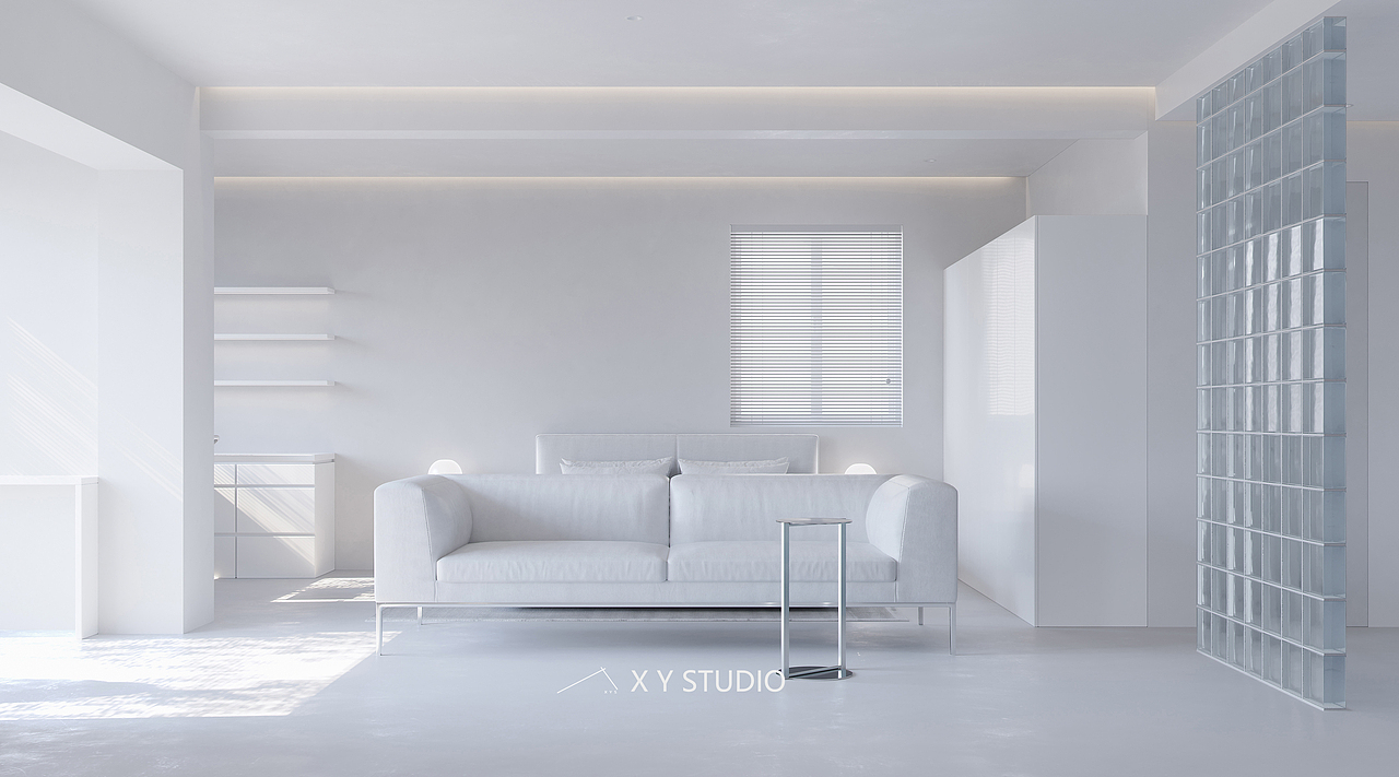 纯白空间--cr渲染·客厅|空间|家装设计|小凡__形影视觉_原创作品