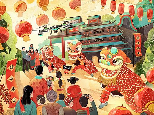 天猫年货节插画海报 广东