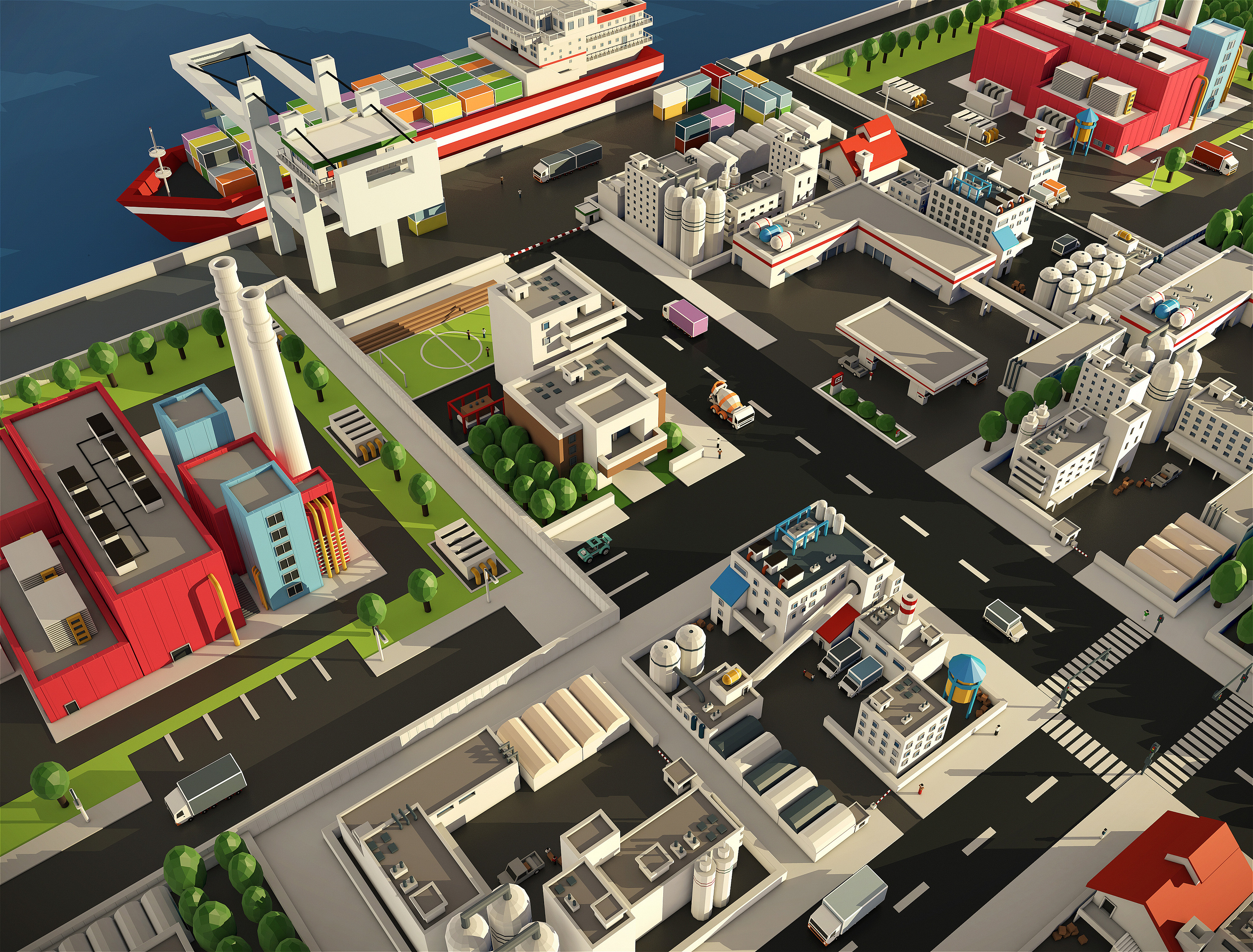 low-poly-扁平化-(临摹)卡通城市-大场景