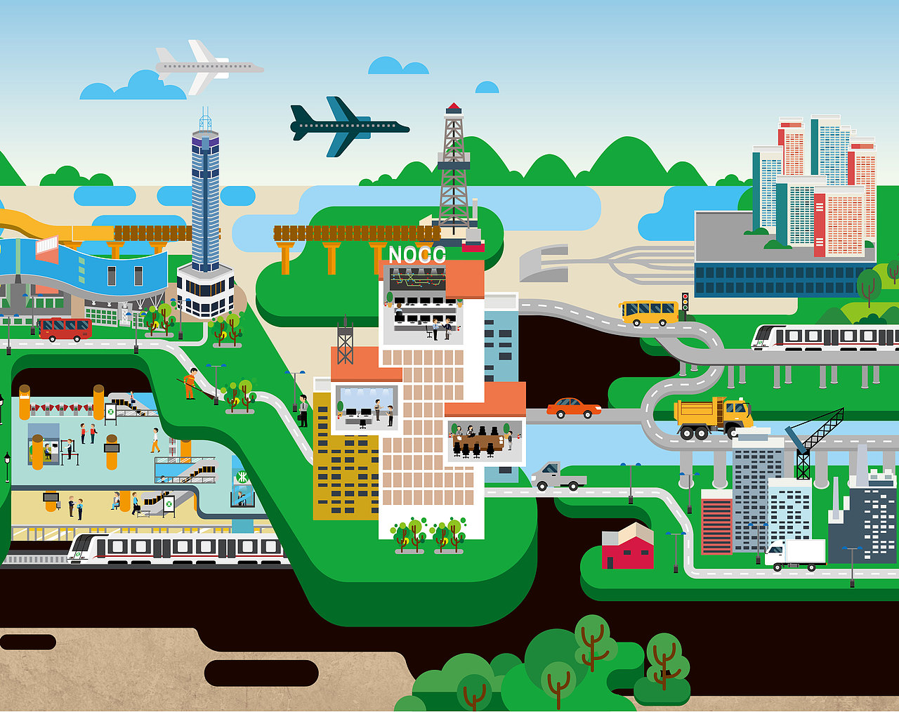 插画-地铁建设进行曲 深圳地铁7号线 深云站 地铁插画