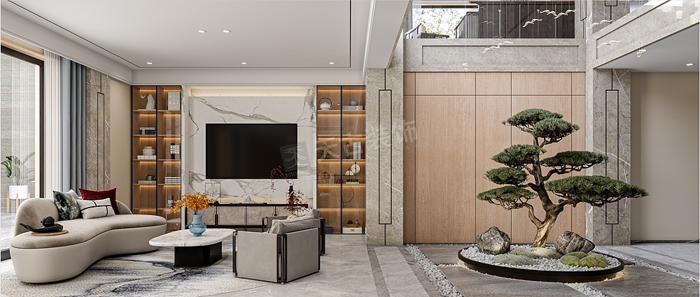 华侨城天澜美墅550平米联排别墅装修,新中式风格设计