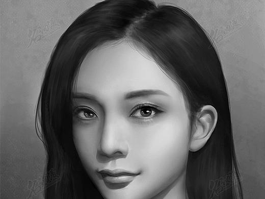 黑白少女半身像4
