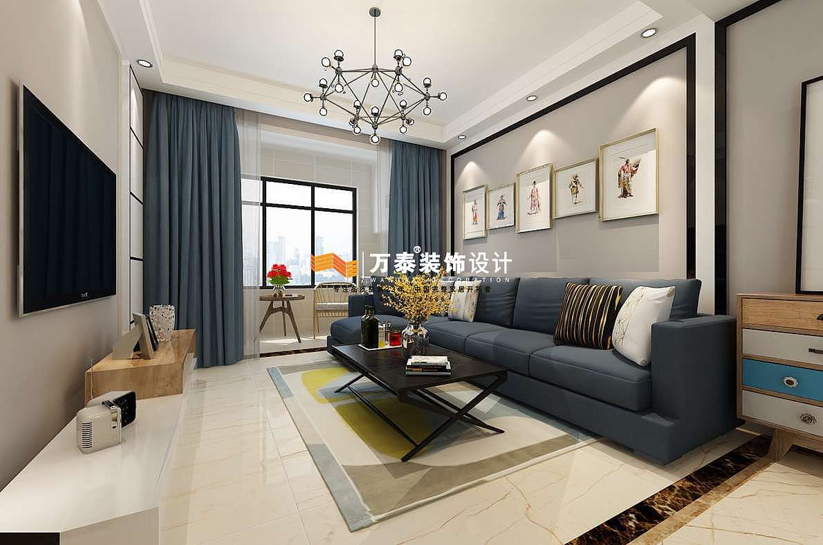 客厅影视墙：简单的装饰线条让整个空间显得更加特别。