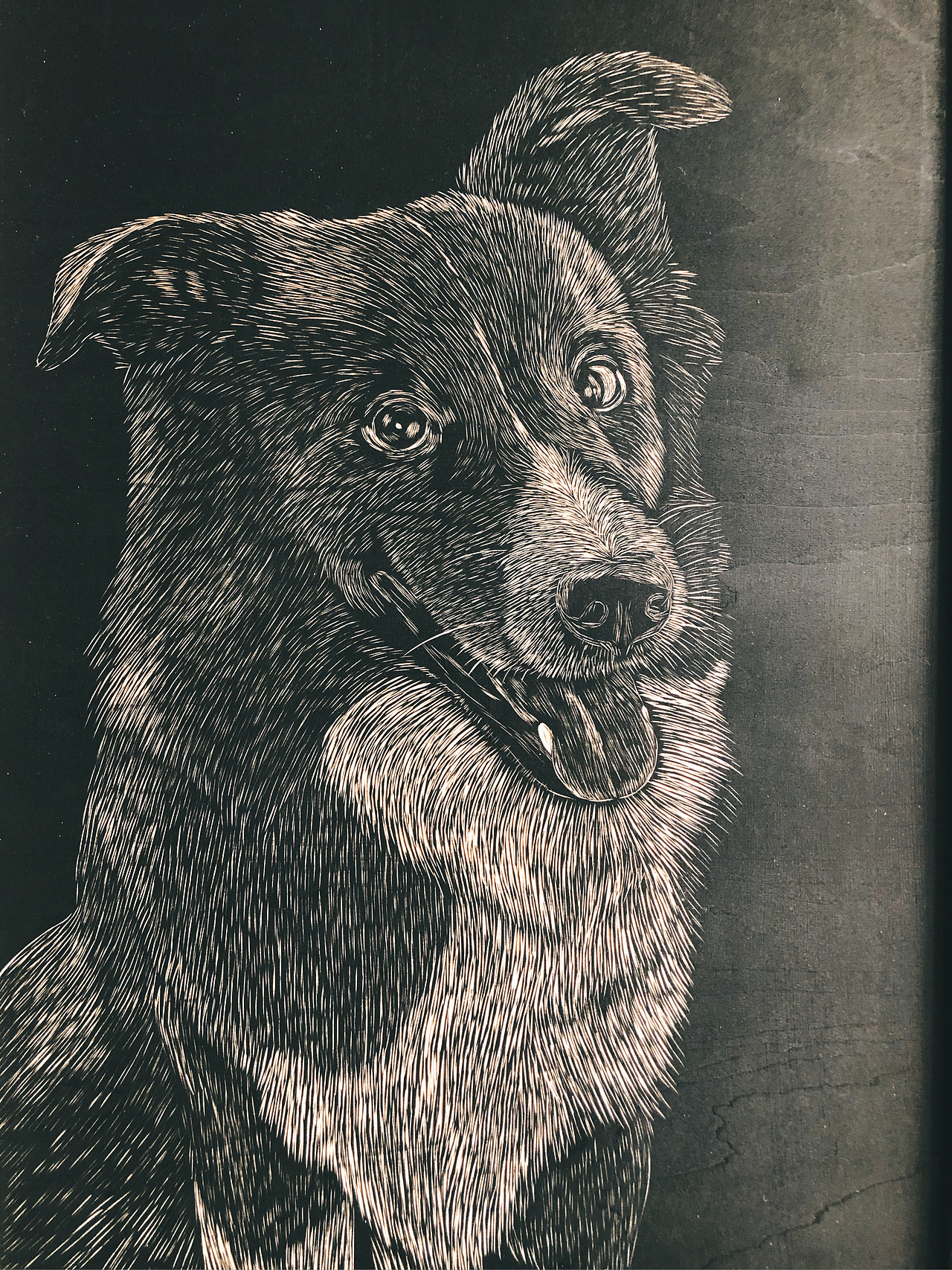 宠物手工雕刻黑白木刻版画艺术装饰画