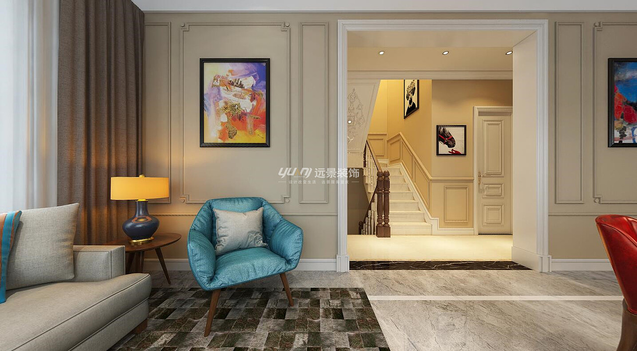 【远景装饰】沙坪坝国盛园墅洋房别墅装修美式混搭风格