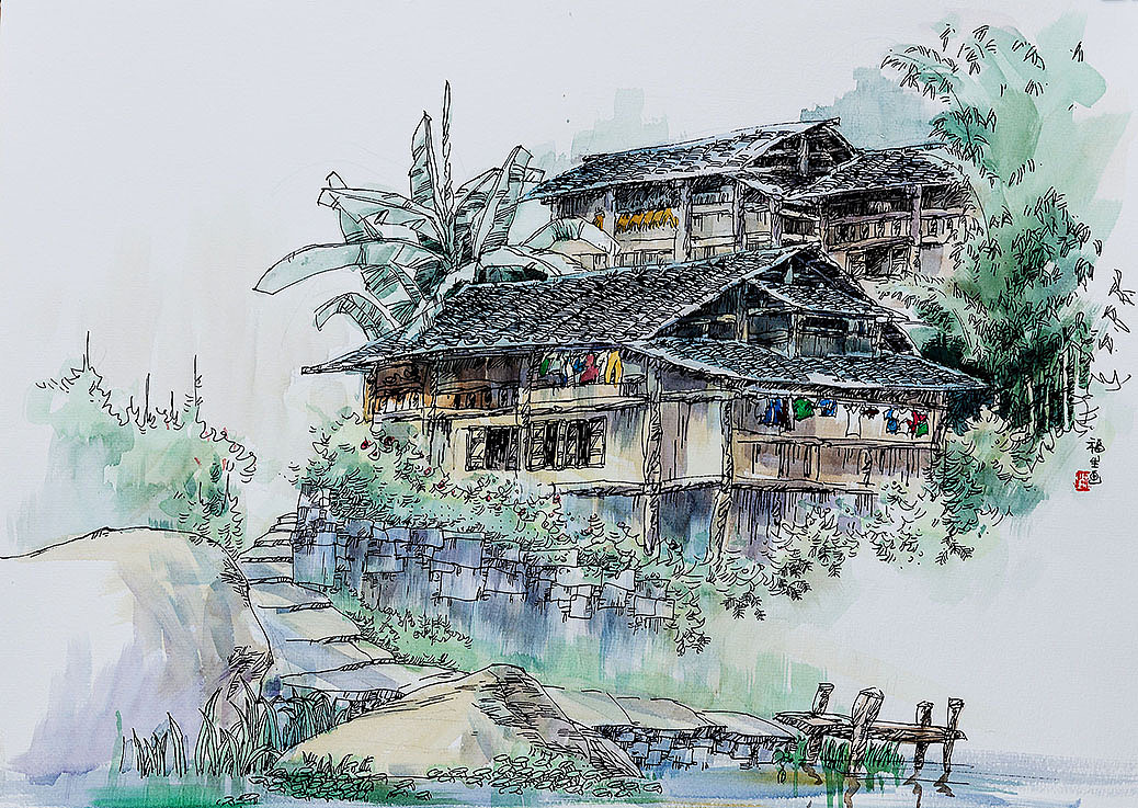山乡速写（图ZMjQyNjkzMTI=） - 绘画 - 站酷设计师老木棉原创素材 - 站酷ZCOOL