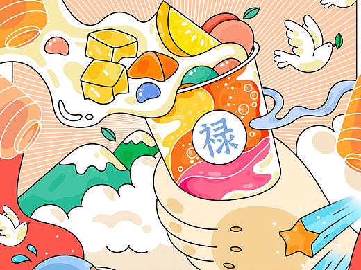 lulutea茶饮主视觉&手提袋插画平面设计
