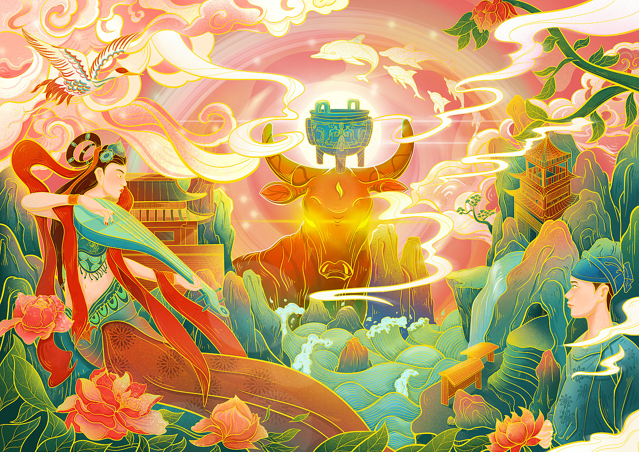 铜牛梦影·吟诵铜陵（图ZMjg0NzQ3MDU2） - 商业插画 - 站酷设计师阿彭彭原创素材 - 站酷ZCOOL