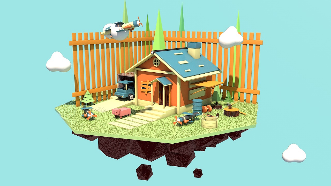 c4d场景建模天空之城