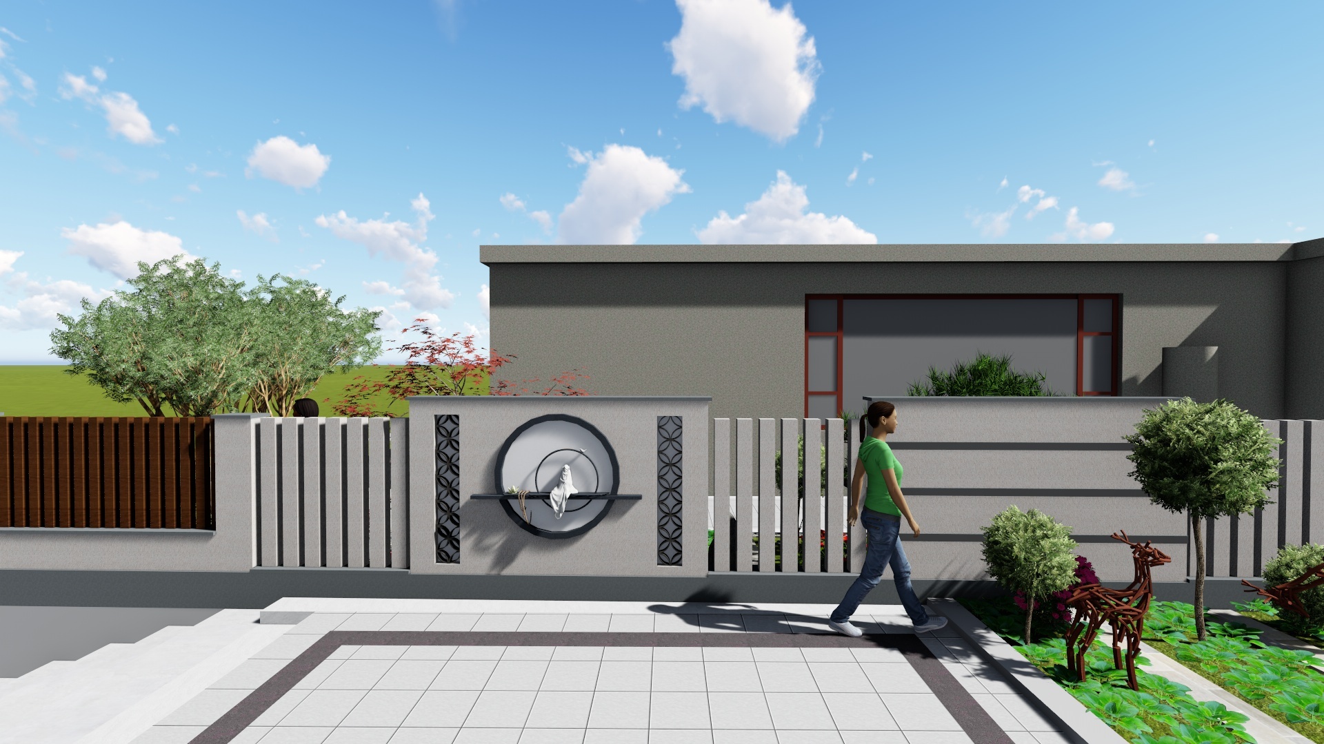 家庭庭院围墙植物墙设计效果图_装信通网效果图