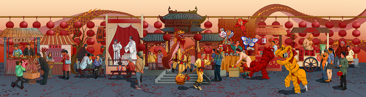 春节庙会插画