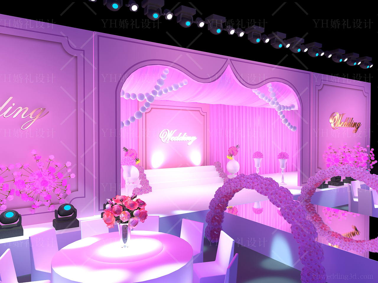 粉黛粉色主题室内韩式现场布置图片_效果图_策划价格-找我婚礼