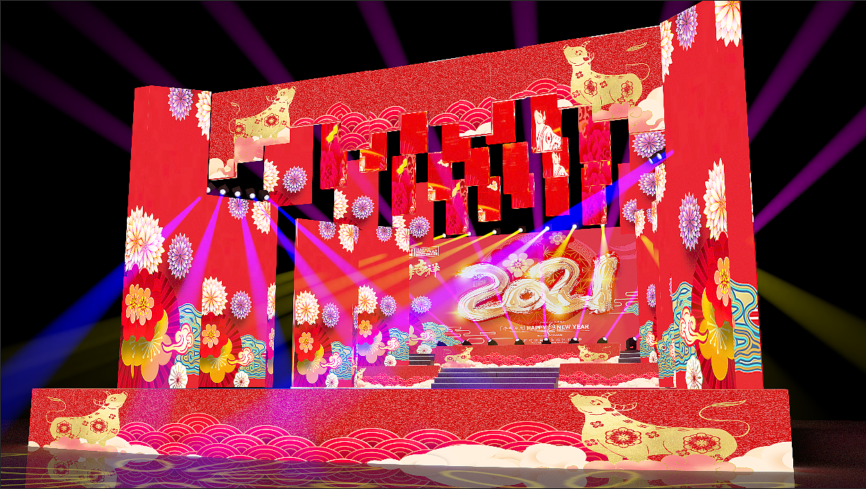 2020年宜宾市牛年春节联欢晚会舞美|空间|舞台美术|猫与雨_原创作品