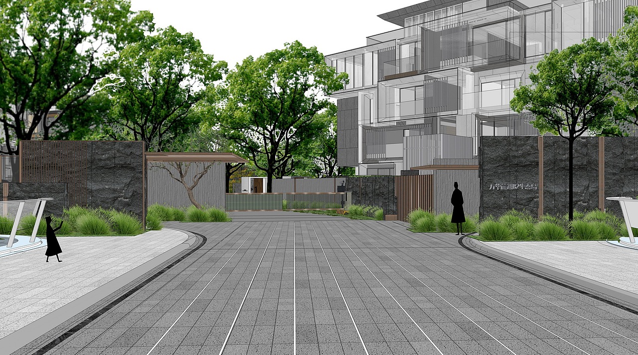 麓湖生态岛别墅区大区景观su模型下载