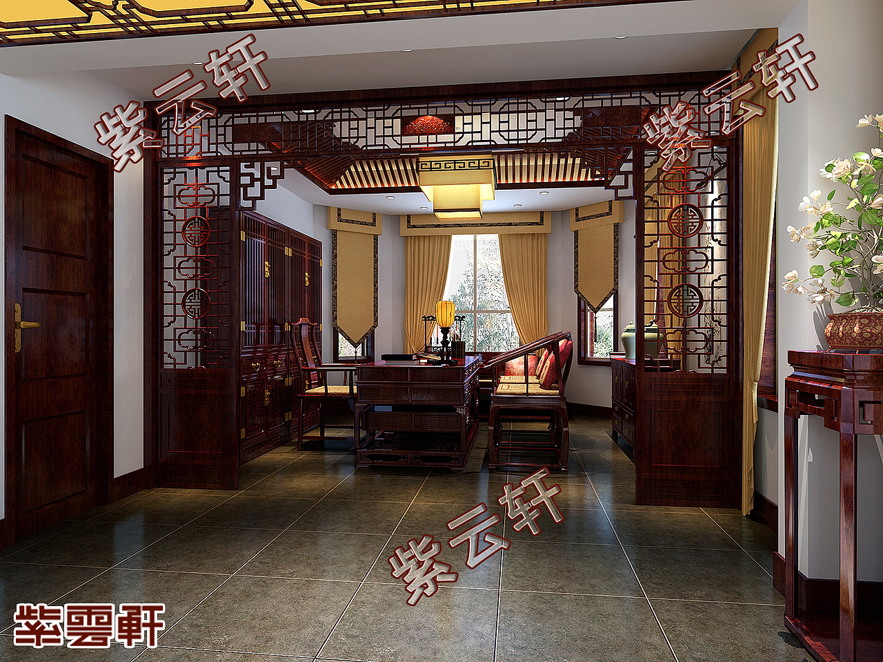 书房别墅中式装修  紫云轩