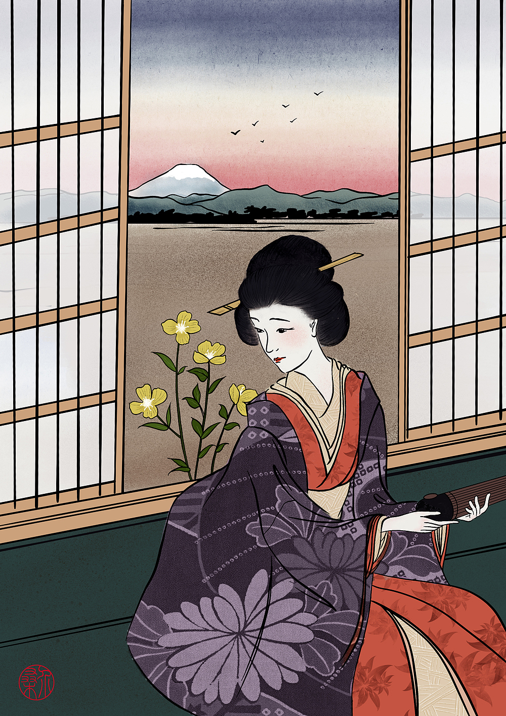 插画日本传统和服女子