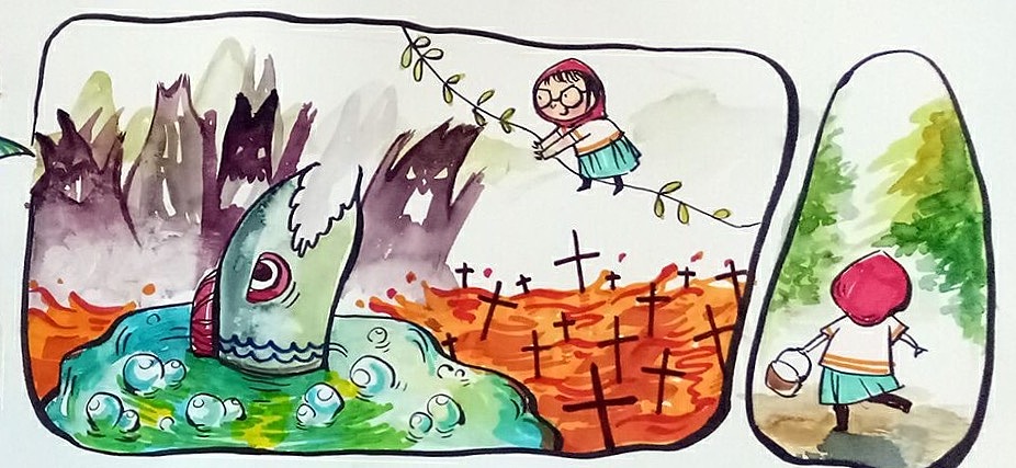 小红帽走着走着就长大了。
凭着那份机智,穿过凶狠的鱼怪沼泽,刀山火海,凶恶的岩浆。<br><br>她再也不是那个过去拎着水果篮看望奶奶的小红帽啦。<br>她更勇敢,更美丽,更智慧。<br>