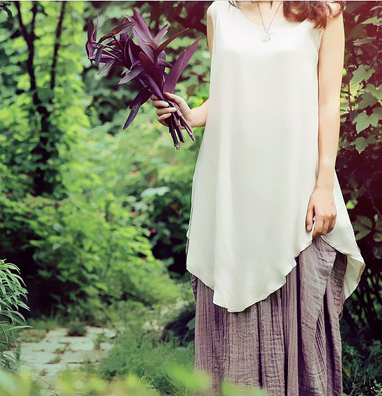 【韵文】RHYME原创设计 宽松文艺女夏季新款棉麻长款背心t恤