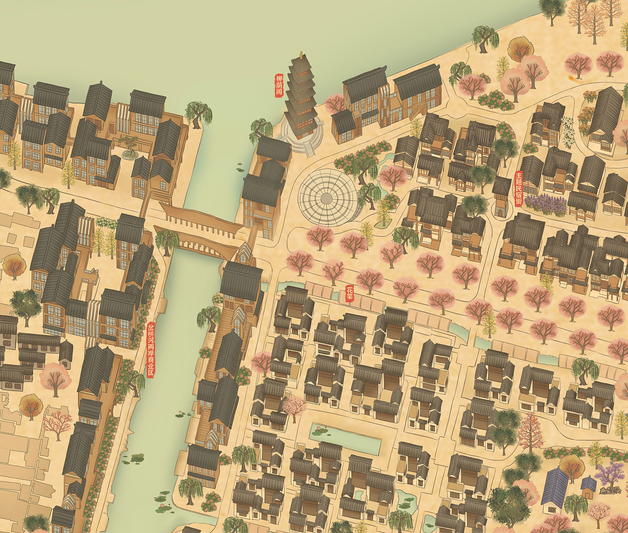 栟茶古镇手绘地图（图ZMjg2MjY3OTQw） - 商业插画 - 站酷设计师画画的白塔原创素材 - 站酷ZCOOL