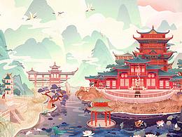 山間樓臺(tái)——插畫