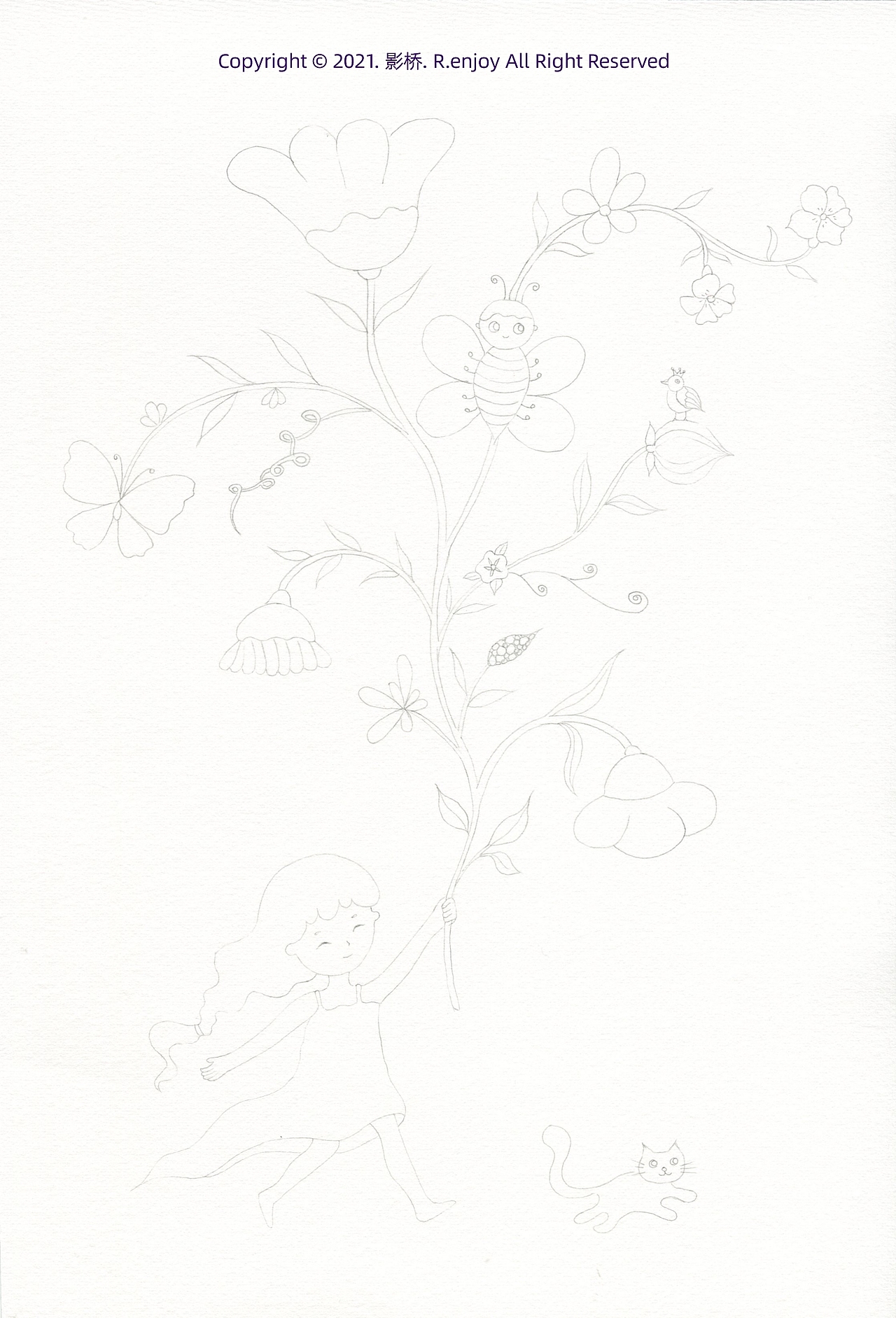 【影桥原创插画】《在草地上奔跑的女孩儿》（图ZMjY3ODU2MTgw） - 创作习作 - 站酷设计师影桥原创素材 - 站酷ZCOOL