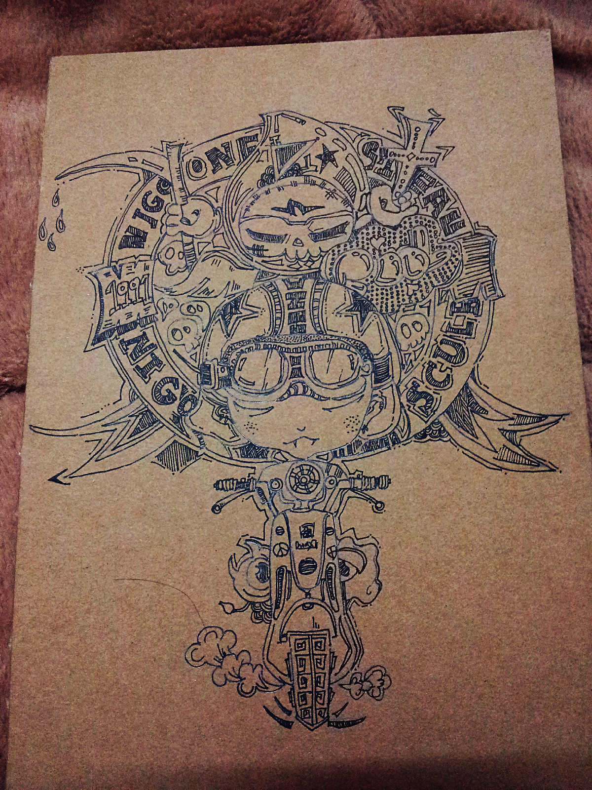 手绘涂鸦签字笔机车笔记本封面画的也比一般快速的要精致一点