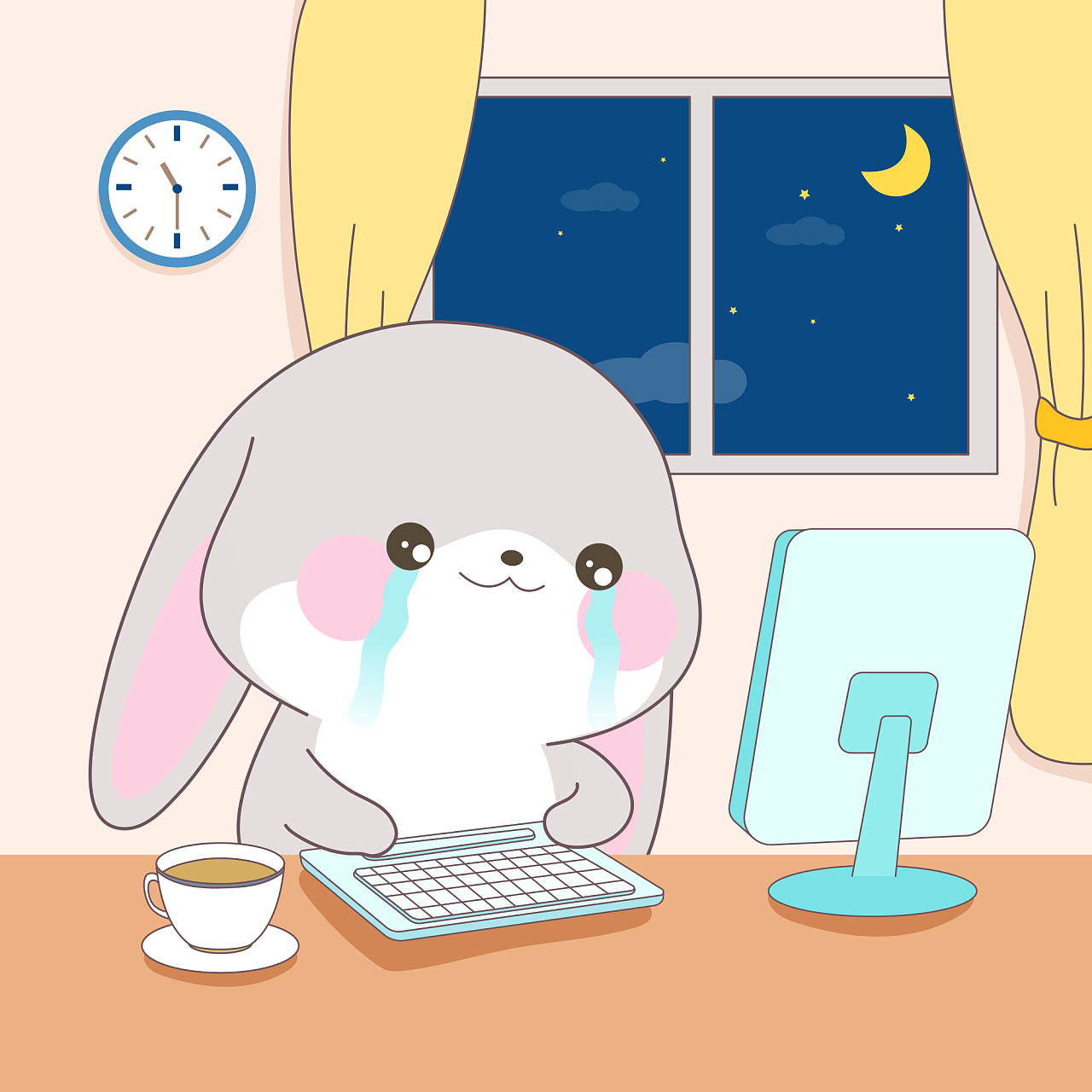 日常加班(⊙﹏⊙)|平面|ip形象|甜兔酱和泥萌兔 - 原创作品 - 站酷