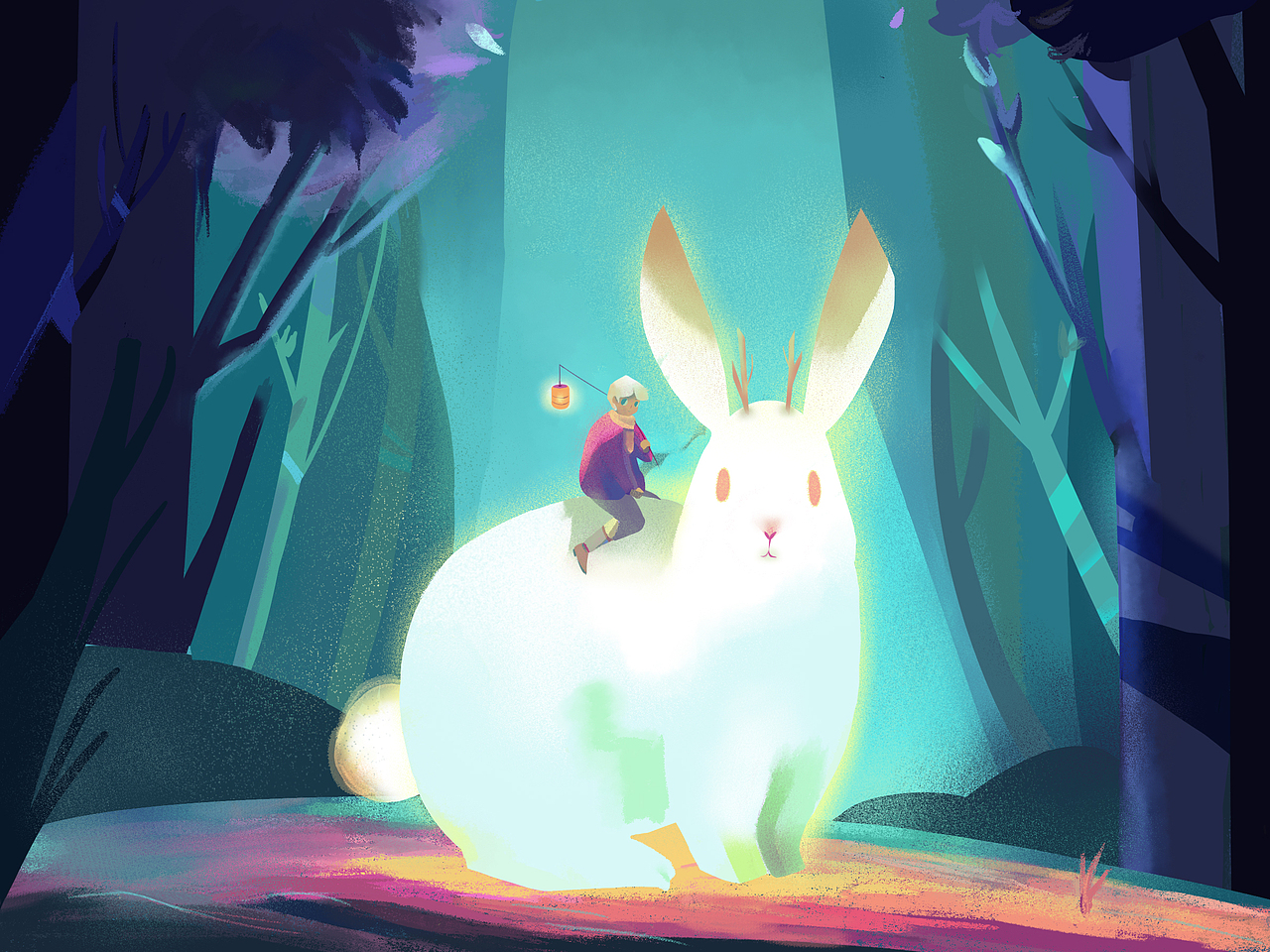 梦幻风插画之兔与男孩