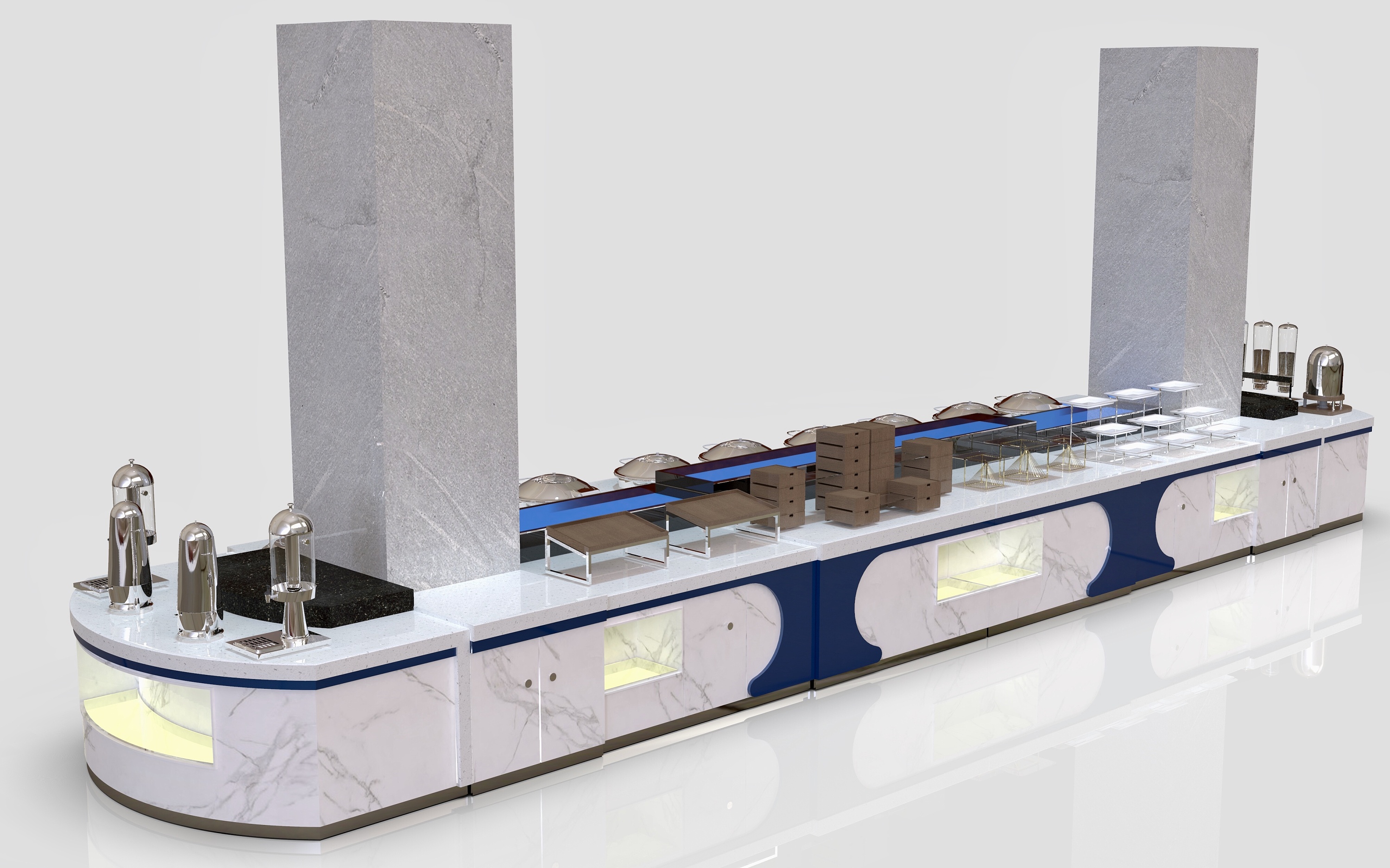 机关单位食堂双侧大理石自助取餐台定制效果图尺寸