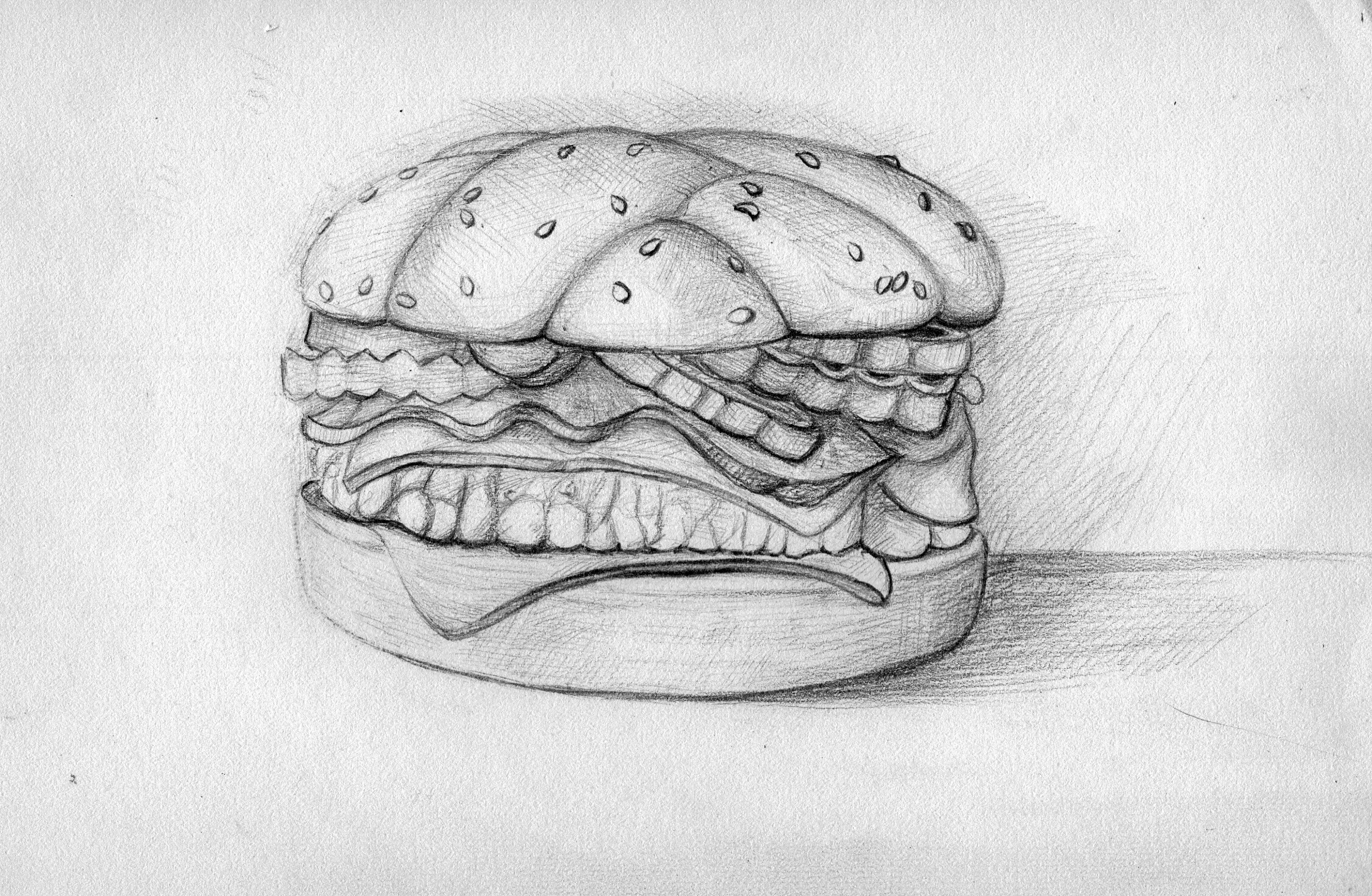 汉堡包素描画图片